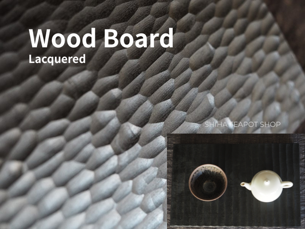 Wabisabi Urushi Lacquer Hand Carved Black Tea Tray Board (lines & ripple) 2 pcs