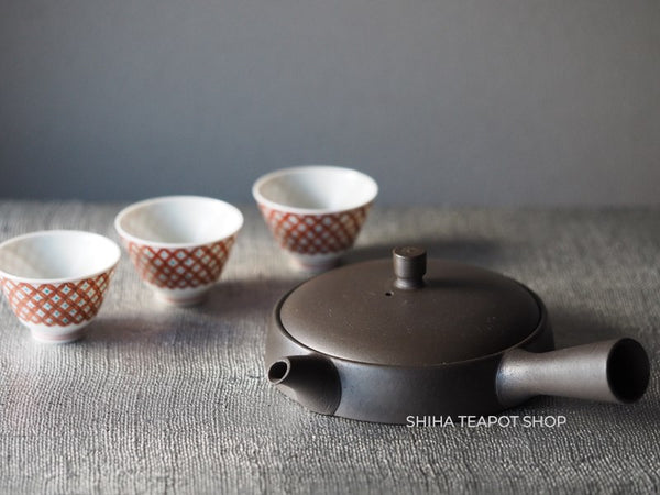 JINSHU Gokuhira Flat Black Teapot (Wood Box with artist's signature )甚秋 JN20