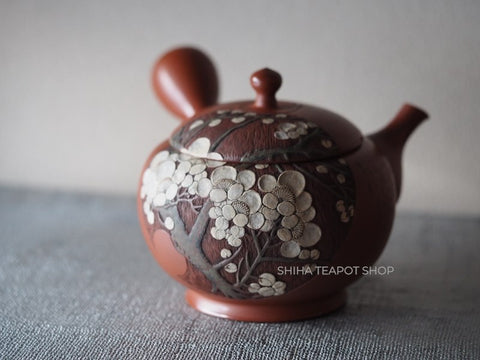 Kodo Yoshikawa Hand Caving White Plum Flower Teapot 常滑壺堂 KD91