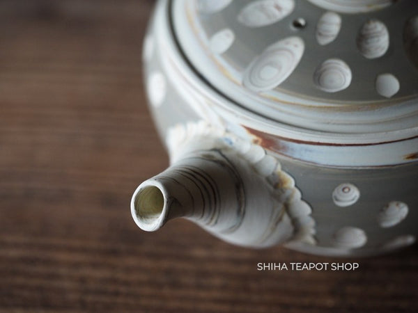 Tokoname Kenji Kiln White Marble  Clay DOTs Kyusu Teapot with Pitcher KN66