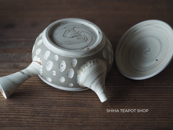 Tokoname Kenji Kiln White Marble  Clay DOTs Kyusu Teapot with Pitcher KN66