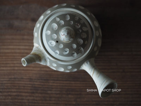 Tokoname Kenji Kiln White Marble  Clay DOTs Kyusu Teapot with Pitcher KN11