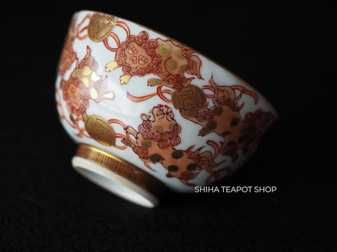 Vintage Kutani 5 Cups & 1 Yuzamashi Red Gold Lion Animal