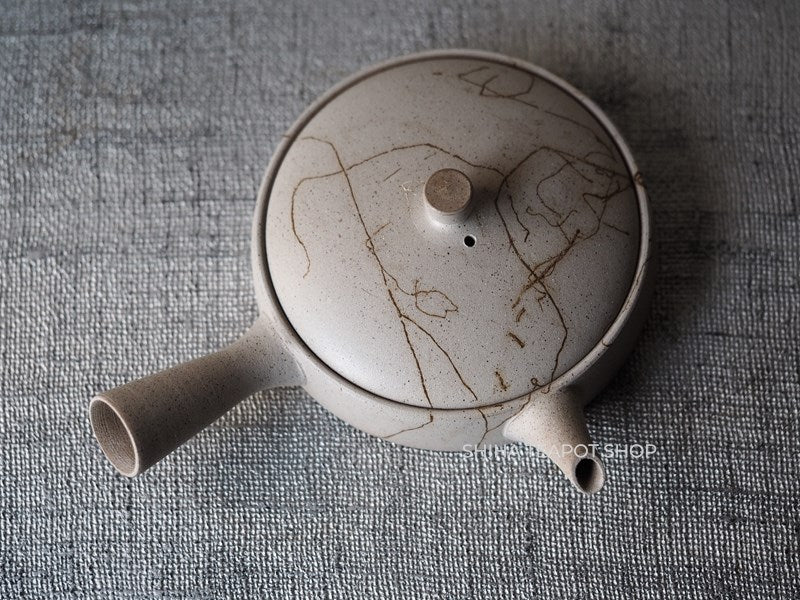 【Left Hand】JINSHU Flat White Mogake Seaweed Tokoname Kyusu 甚秋藻掛 JNC5