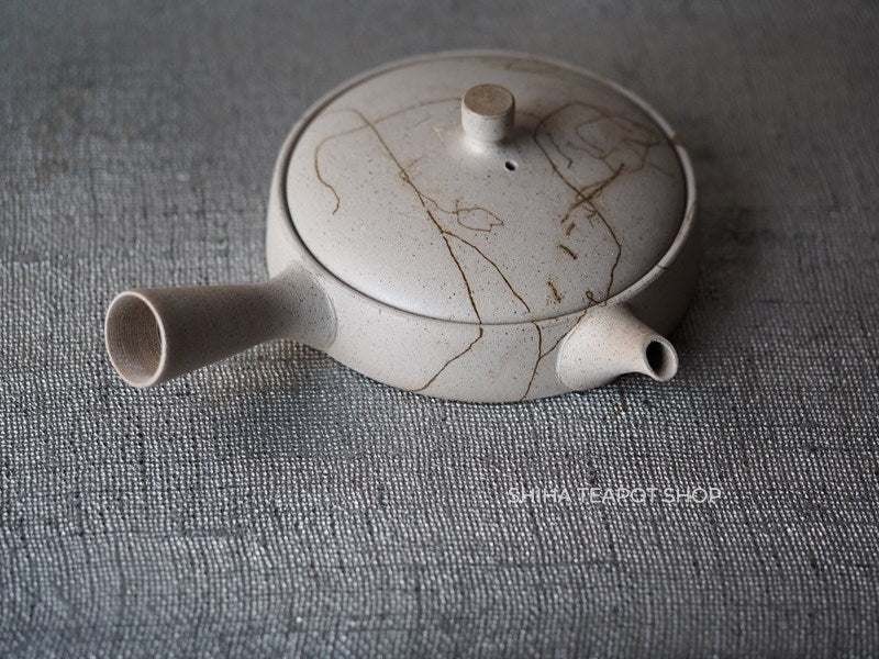 【Left Hand】JINSHU Flat White Mogake Seaweed Tokoname Kyusu 甚秋藻掛 JNC5