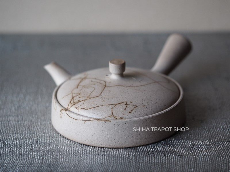 【Left Hand】JINSHU Flat White Mogake Seaweed Tokoname Kyusu 甚秋藻掛 JNC5