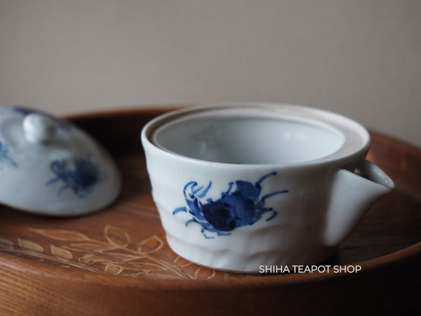 Antique Large Porcelain Blue White Crab Houhin Teapot (Used)