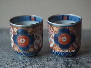 Antique Porceialn Cups Plum Folower Red & Blue