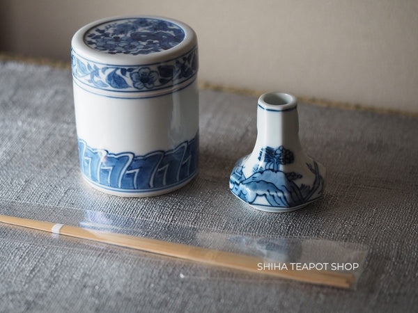 Wet Tea Leaf Container / Chopstick Stand / Chopstick  Senchado Item  Blue & White