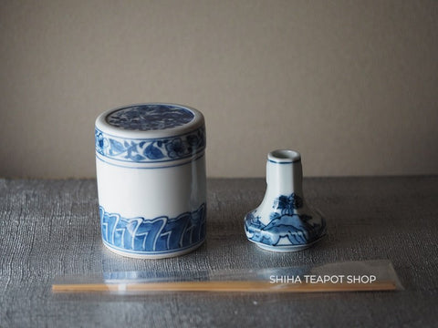 Wet Tea Leaf Container / Chopstick Stand / Chopstick  Senchado Item  Blue & White