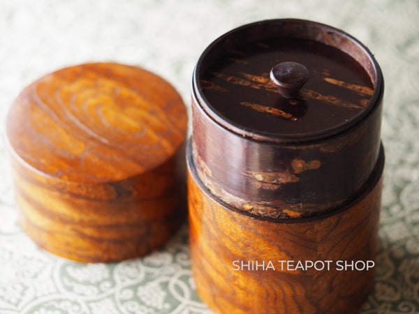 Premium Keyaki Quilted  Wood Kabazaik-Cherry Tree Bark Tea Canister 欅茶筒