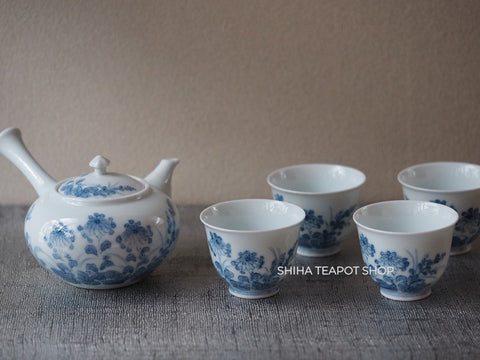 Blue and White Porcelain Teapot Set (Kyusu, cup )