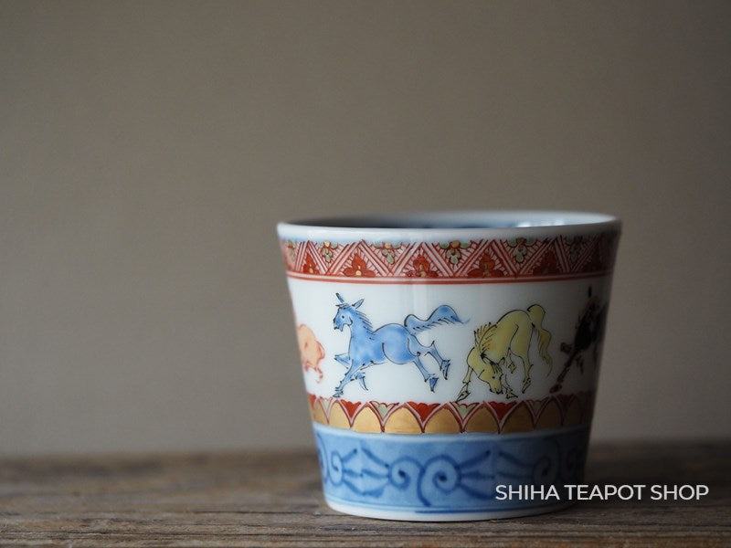 Hand Paint Horses Arita Porcelain Cup Tea Set (with Wood Box)