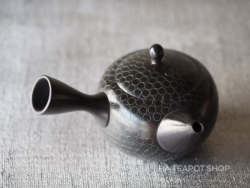 【Left Hand】SHORYU  Inka stamp Black  Ceramic Kyusu Teapot (40 years ) 昭龍急須