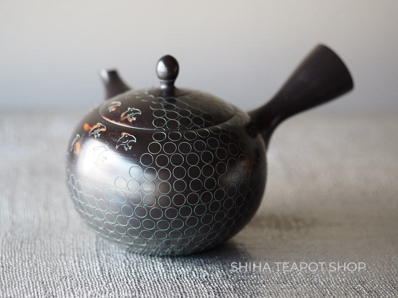 【Left Hand】SHORYU  Inka stamp Black  Ceramic Kyusu Teapot (40 years ) 昭龍急須