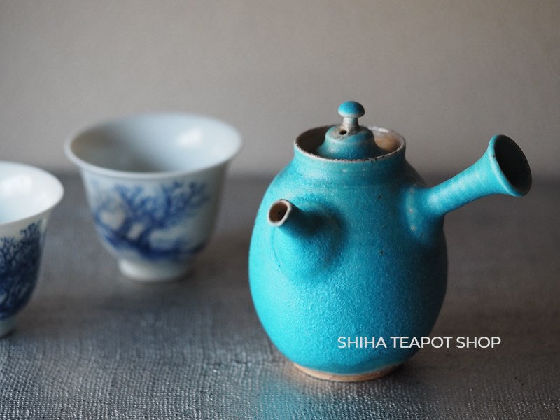 Tokoname Sou Yamada Wood fired BLUE Small Tall Kyusu Teapot 山田想 YS22