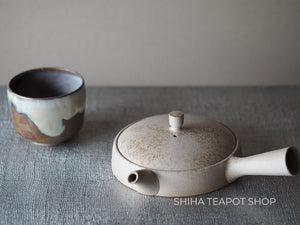 JINSHU Flat White Oyster Shell  Tokoname Kyusu Teapot 甚秋 JN06