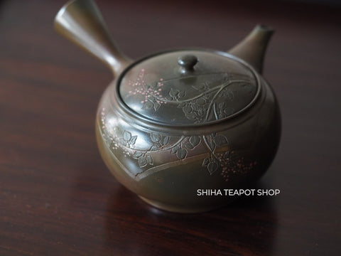 Umehara Soukou Red Clay Smoked Body Tokoname Kyusu Tea　Hagi Flower 【Vintage Japanese Teapot - Unused】