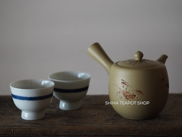 Vintage YUSEN, I  Kyusu Teapot White Clay Crab 50 years  Japan 初代友仙
