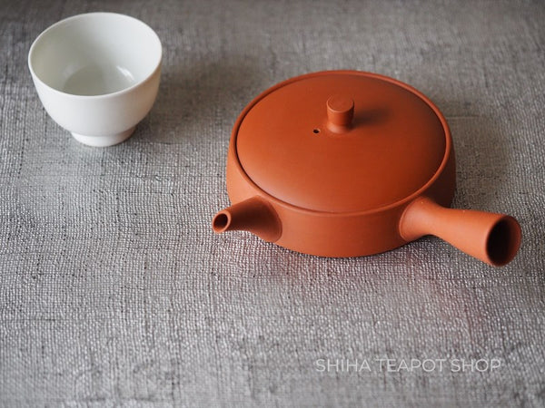 Ito Seiji (JINSHU) JS55 Red Clay Flat  Tokoname Kyusu Teapot (Wood Box )甚秋