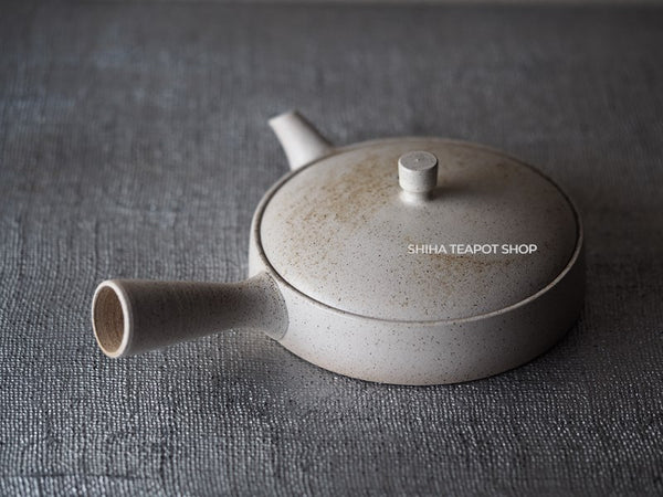 JINSHU Flat White Oyster Shell  Tokoname Kyusu Teapot 甚秋 JN116