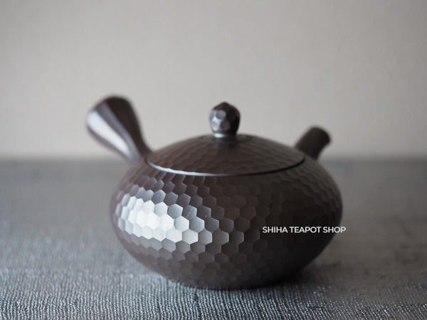 Antique Banko Pueple Clay Iroku Kyusu Teapot Facet Diamond-cut pattern