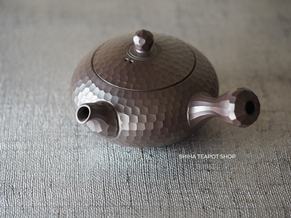 Antique Banko Pueple Clay Iroku Kyusu Teapot Facet Diamond-cut pattern