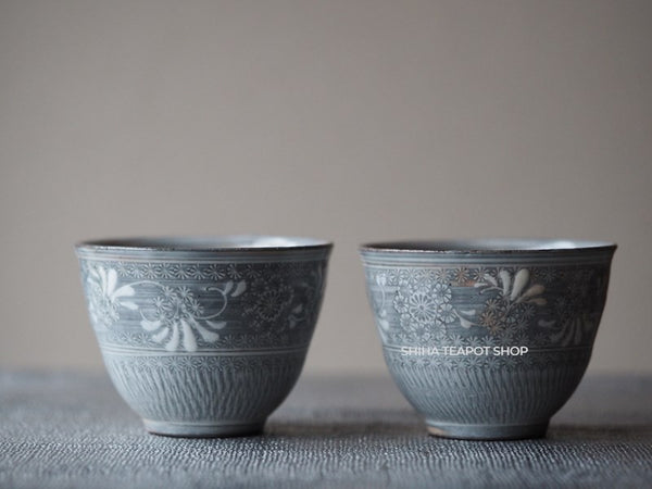 Toraku Flower Mishima Pattern Cup Pair (2 cups)