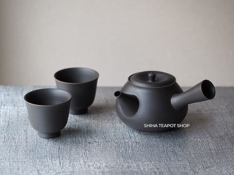 Koie Hiroshi (Reiko)  Red Rim Silky Black Teapot SHIHA Original 玲光 Set01
