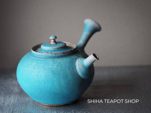 Yamada Sou Wood fired large blue Kyusu Teapot 山田想 YS25