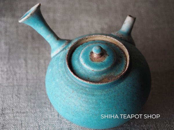 Yamada Sou Wood fired large blue Kyusu Teapot 山田想 YS25