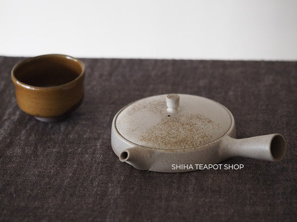 JINSHU Flat White Oyster Shell  Tokoname Kyusu Teapot 甚秋 JN215