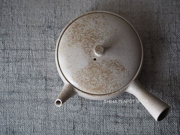 JINSHU Flat White Oyster Shell  Tokoname Kyusu Teapot 甚秋 JN215