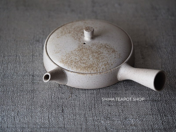 JINSHU Flat White Oyster Shell  Tokoname Kyusu Teapot 甚秋 JN215