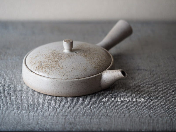 JINSHU Flat White Oyster Shell  Tokoname Kyusu Teapot 甚秋 JN215
