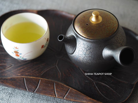 SHORYU Oil Drop Pink & Yellow Gold Brocade Lid Kyusu Teapot  昭龍油滴  SR034