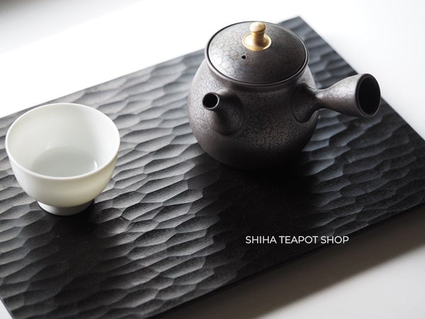Natural Urushi Lacquer Hand Carved Black Tea Board Tray (Ripple)