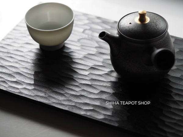 Natural Urushi Lacquer Hand Carved Black Tea Board Tray (Ripple)