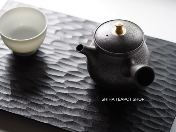 Natural Urushi Lacquer Hand Carved Black Tea Board Tray (Ripple)