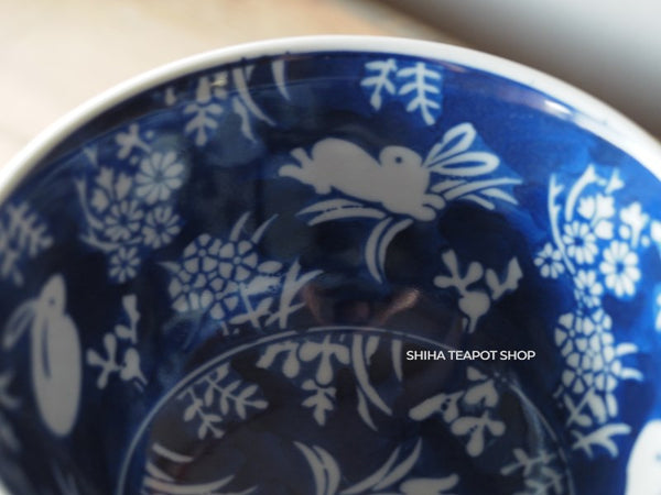 Vintage: Haisen-  Blue and White Porcelain Wash Bowl White Rabbit