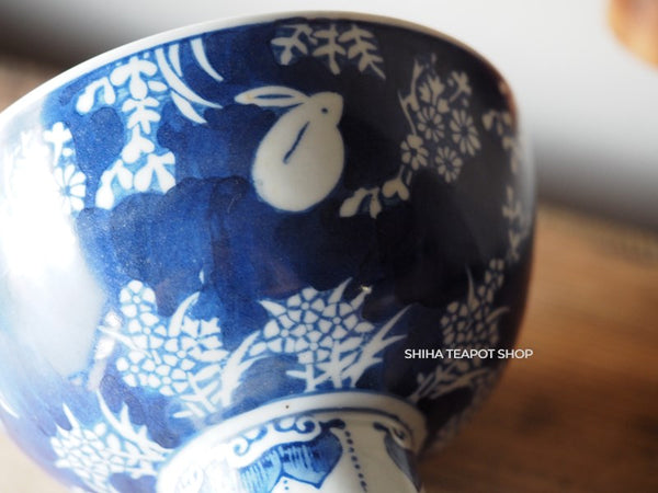 Vintage: Haisen-  Blue and White Porcelain Wash Bowl White Rabbit