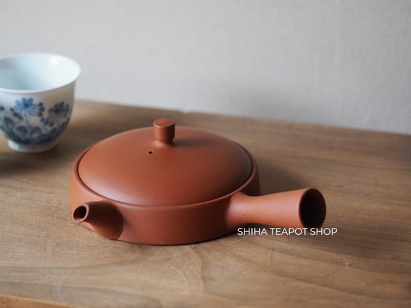 Ito Seiji (JINSHU)  Red Clay Flat  Tokoname Kyusu Teapot Unglazed (Wood Box )