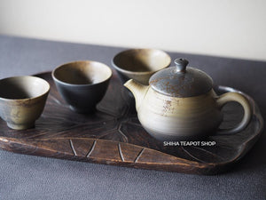 Hakusan Seaweed Green Smoked Black Kyusu and Cup Set 白山常滑