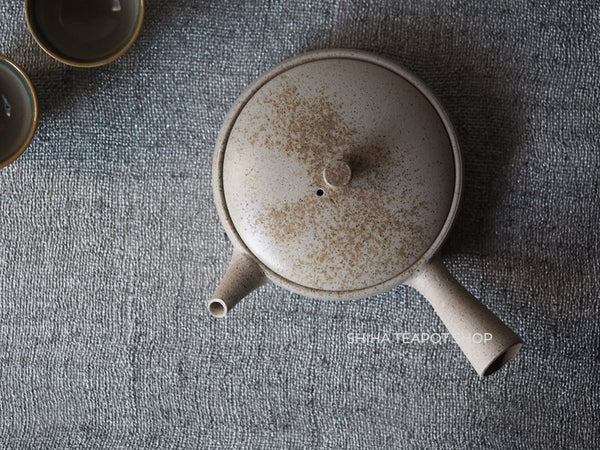 JINSHU Flat White Oyster Shell  Tokoname Kyusu Teapot 甚秋 JN148