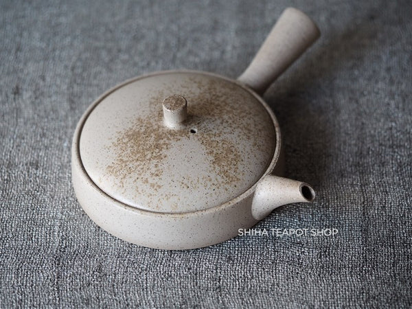 JINSHU Flat White Oyster Shell  Tokoname Kyusu Teapot 甚秋 JN148