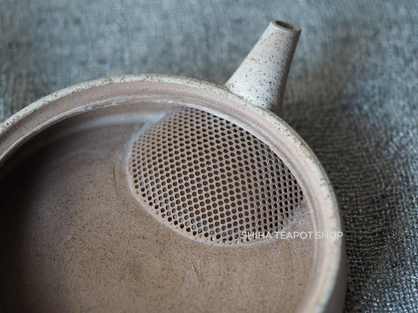 JINSHU Flat White Oyster Shell  Tokoname Kyusu Teapot 甚秋 JN148