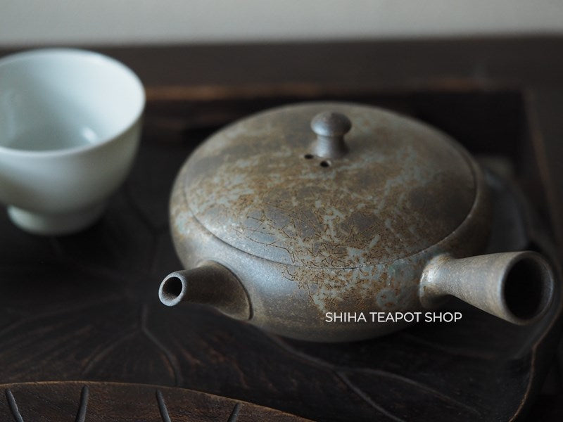 YOKEI MIZUNO YK19 Flat Mogake Seaweed Tokoname Kyusu Teapot  水野陽景藻掛