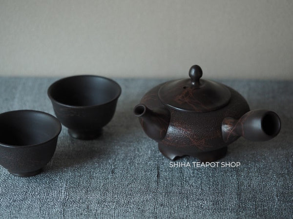 KOSHIN  Black Red Marble Seaweed Teapot & Cups Set (Pine Tree Texture）KS8
