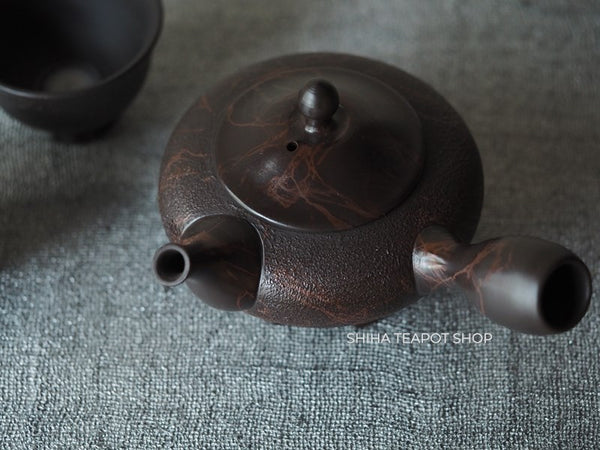 KOSHIN  Black Red Marble Seaweed Teapot & Cups Set (Pine Tree Texture）KS8