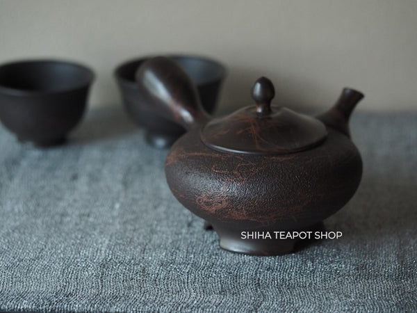 KOSHIN  Black Red Marble Seaweed Teapot & Cups Set (Pine Tree Texture）KS8